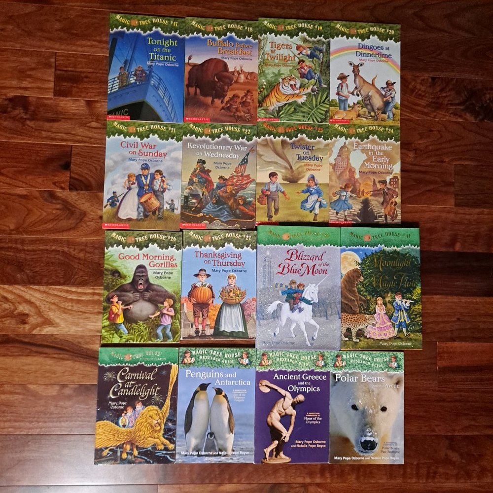 Set of 16 Magic Treehouse Books 17-24, 26-27, 36, 41 & Research Guide